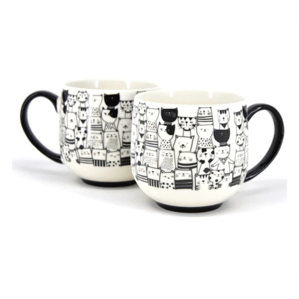 CAT THEME GRAPHIC NOVELTY LARGE ROUND CERAMIC MUG | CATS & FRIENDS | ADORABLE